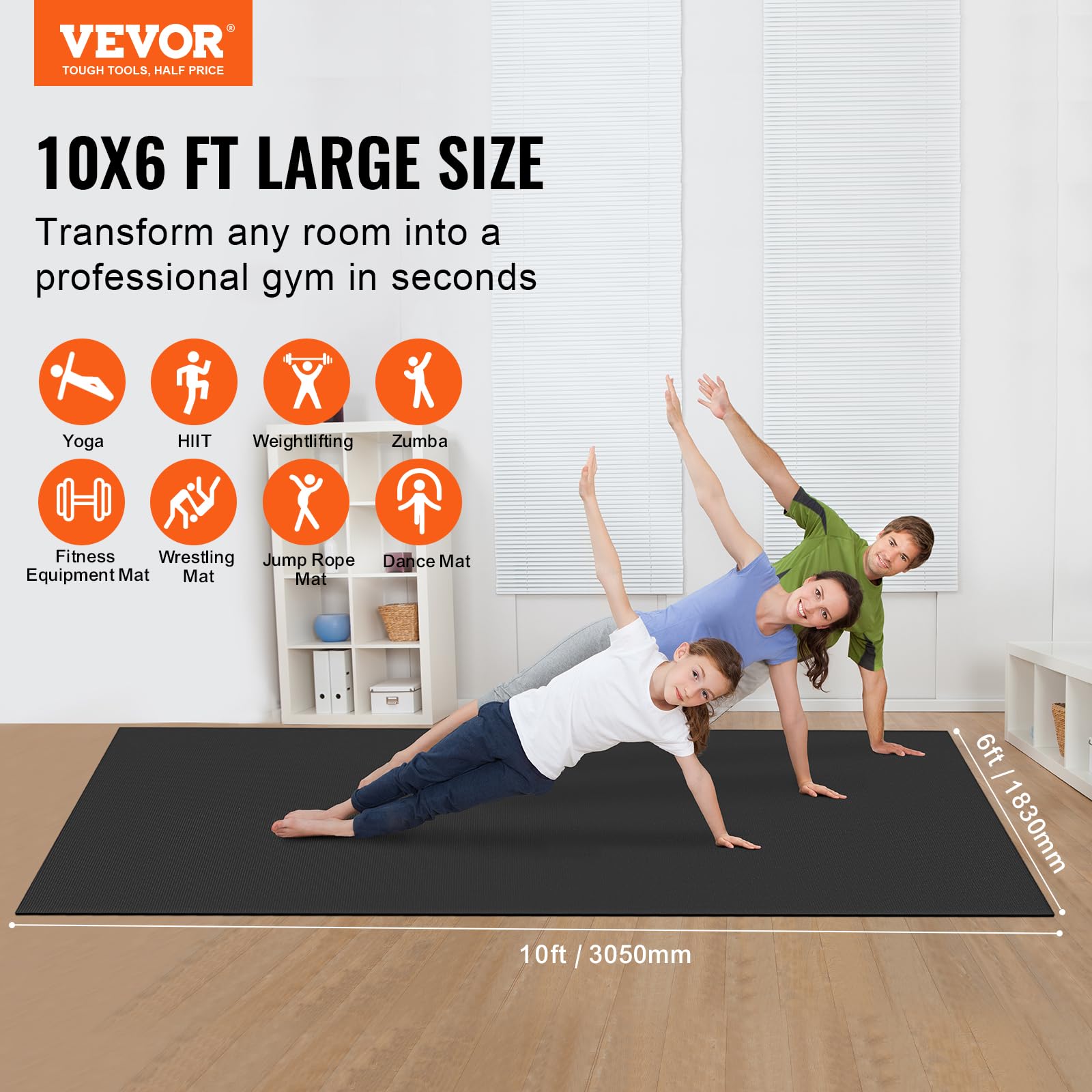 VEVOR Extra Large Non-Slip Yoga Mat - 6mm High Density Premium Exercise Mat for Men & Women with Carry Bag & Strap - Ideal for Home Yoga, Pilates, Stretching & Floor Workouts - Perfect for Gym, Studio & Travel Fitness