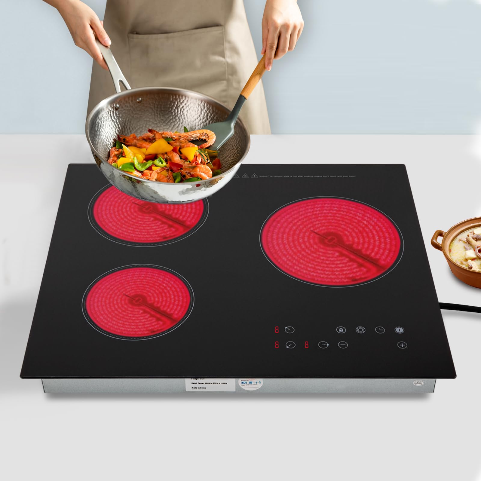 23.2 Inch Electric Ceramic Cooktop - 2600W 110V 3 Burner Radiant Stove with Timer, Child Lock & Touch Control | Perfect for Small Kitchens, Apartments & RVs