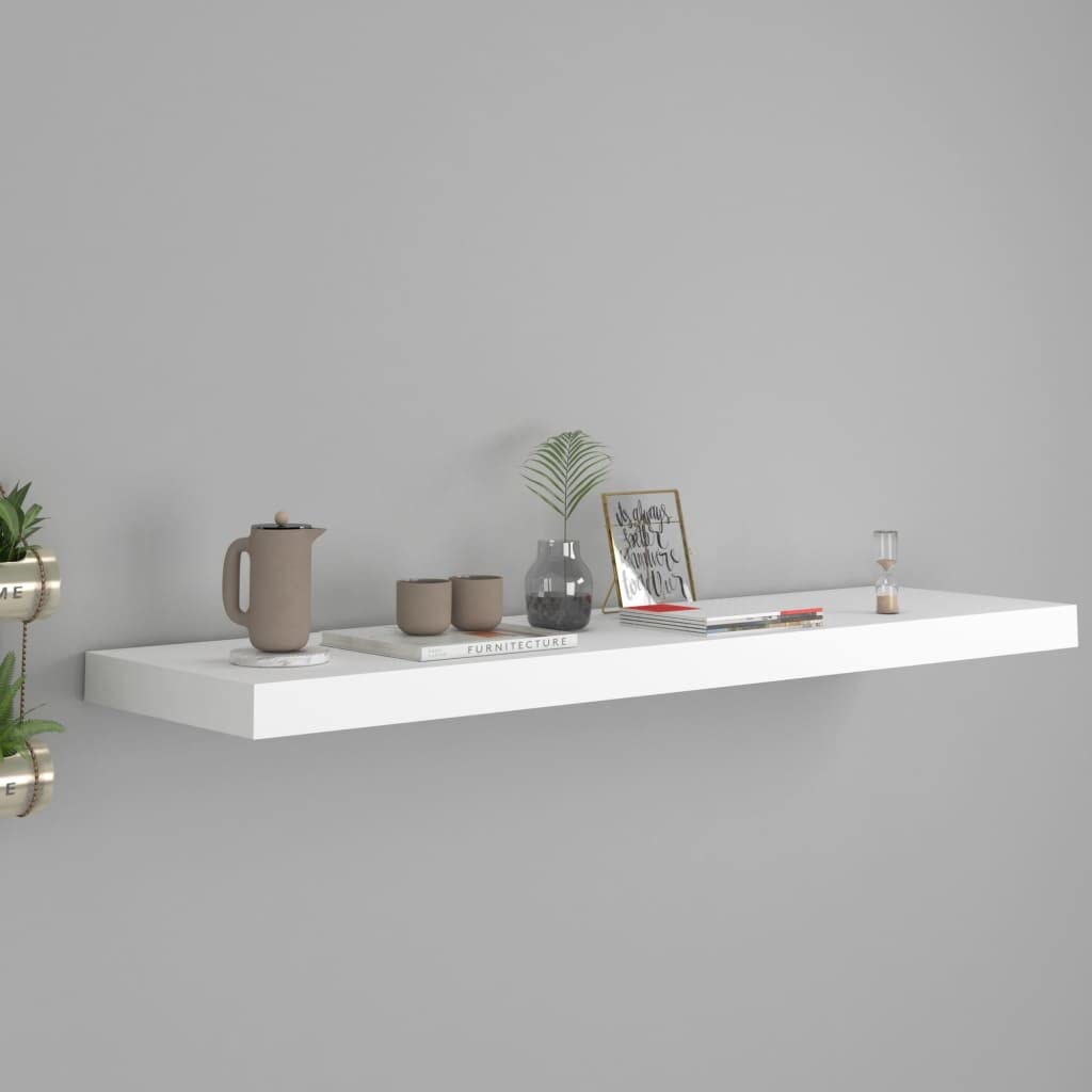Modern Floating Wall Shelf Set - White MDF Wall Mounted Display & Storage Shelves (35.4