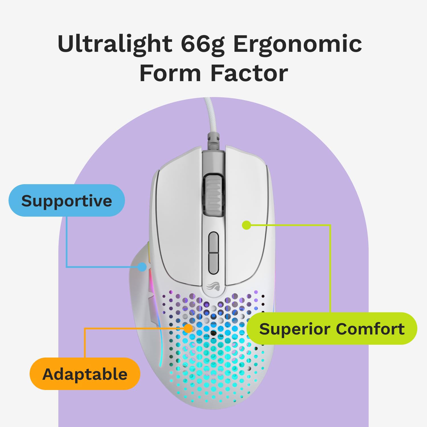 Glorious Model I 2 Wired Gaming Mouse - 9 Programmable Buttons (2 Swappable), Ultra-Light 66g, 26K Optical Sensor, 80M Click Switches, MMO/MOBA/FPS Gaming - White | Perfect for Competitive Esports & PC Gaming