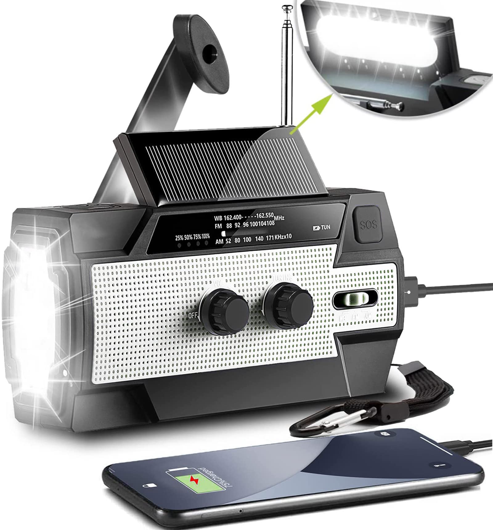 Solar Hand Crank Emergency Weather Radio with 4000mAh Power Bank - Portable AM/FM/NOAA Weather Alert Radio, USB Charger, LED Flashlight & Reading Lamp - Perfect for Outdoor Camping, Hiking & Emergency Preparedness