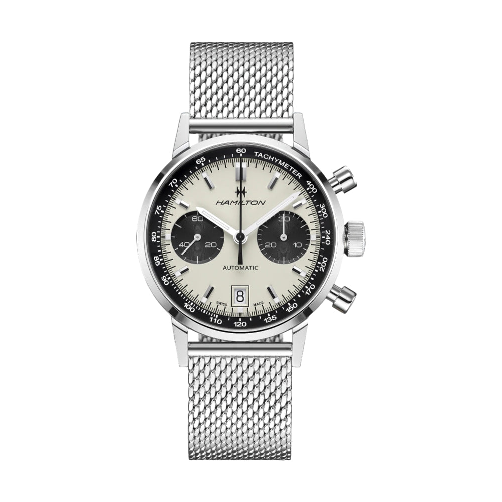 Hamilton American Classic Intra-Matic Automatic Chronograph Watch - Black Dial with Mesh Bracelet | Perfect for Business, Casual & Formal Occasions