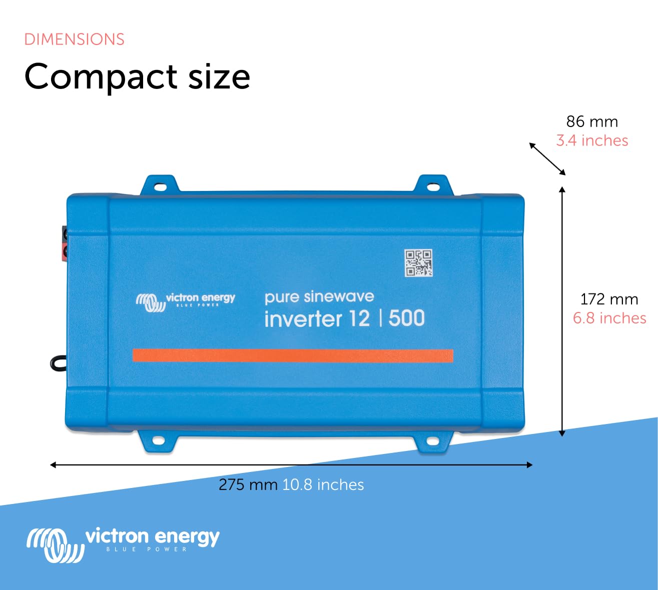 Victron Energy 500VA 12V to 120V Pure Sine Wave Power Inverter - Reliable AC Power for RVs, Boats & Off-Grid Solar Systems