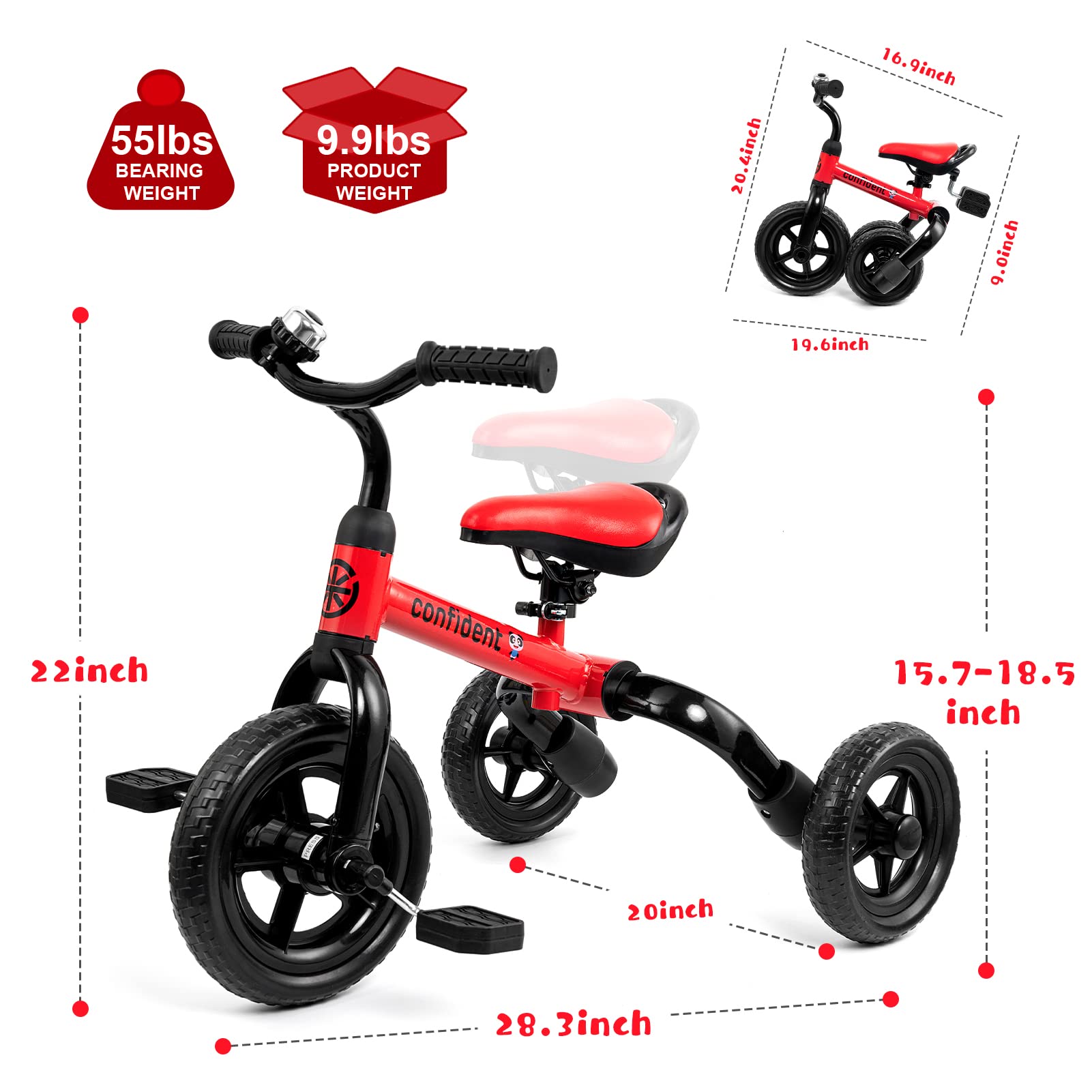**XiaPia 3-in-1 Foldable Toddler Tricycle for Kids 2-4 Years Old | Adjustable Seat & Detachable Pedals | Baby Balance Bike for Indoor & Outdoor Training | Perfect for Playground, Park & Backyard Rides**