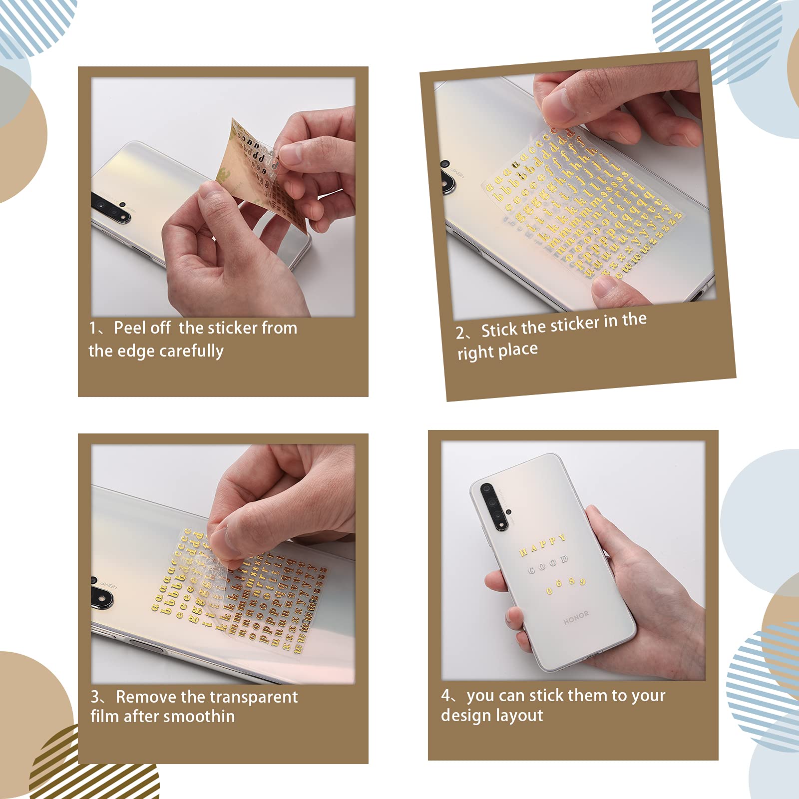 Outus 18 Sheets Small Letter Stickers - Mini Alphabet & Number Stickers, Self-Adhesive Monogram Letters for Scrapbooking, Arts & Crafts (Gold, Silver) - Perfect for DIY Projects, Card Making, and Home Decor