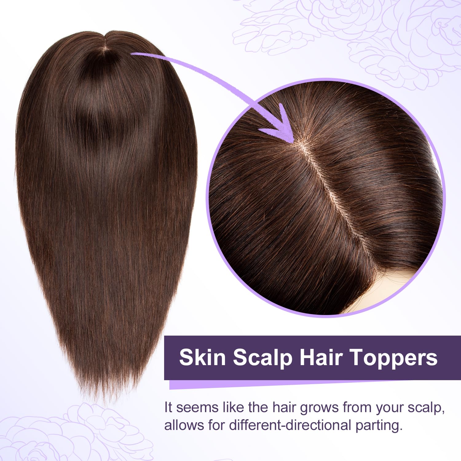JIAJIA Teresa 8x9 Inch Human Hair Toppers for Women - Clip-in Hair Extensions for Thinning Hair & Hair Loss Coverage (14 Inch, #2 Color) - Perfect for Daily Wear, Parties & Special Occasions