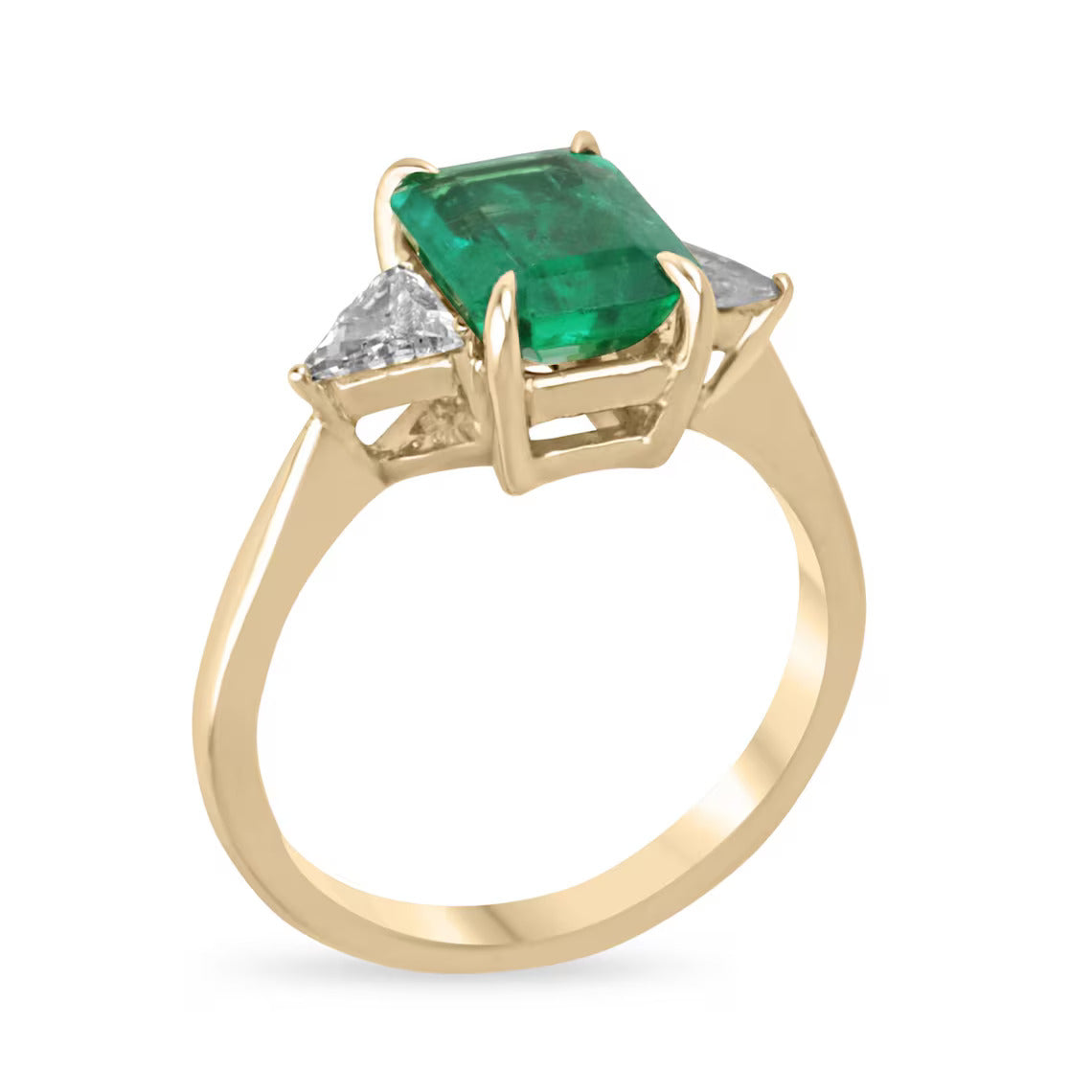 2.37 Carat Emerald Cut Emerald & Trillion Diamond Side Stones Engagement Ring - Perfect for Proposals, Weddings, and Anniversary Gifts