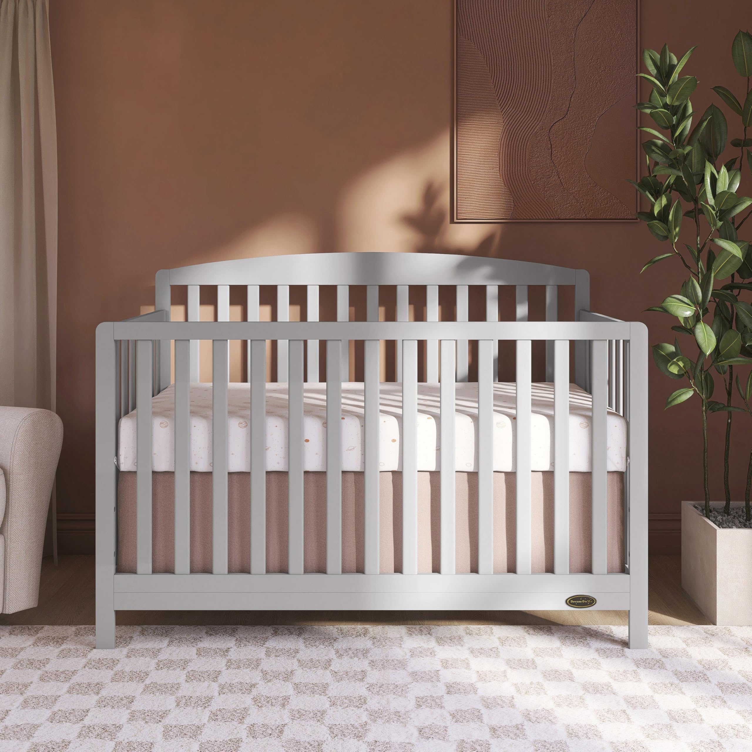 Dream On Me JPMA & Greenguard Gold Certified Odelle 5-in-1 Convertible Crib in Pebble Grey - Sustainable Pinewood Construction, 3 Adjustable Mattress Heights, Non-Toxic Water-Based Finish | Nursery Essential for Newborn to Toddler Bed Conversion
