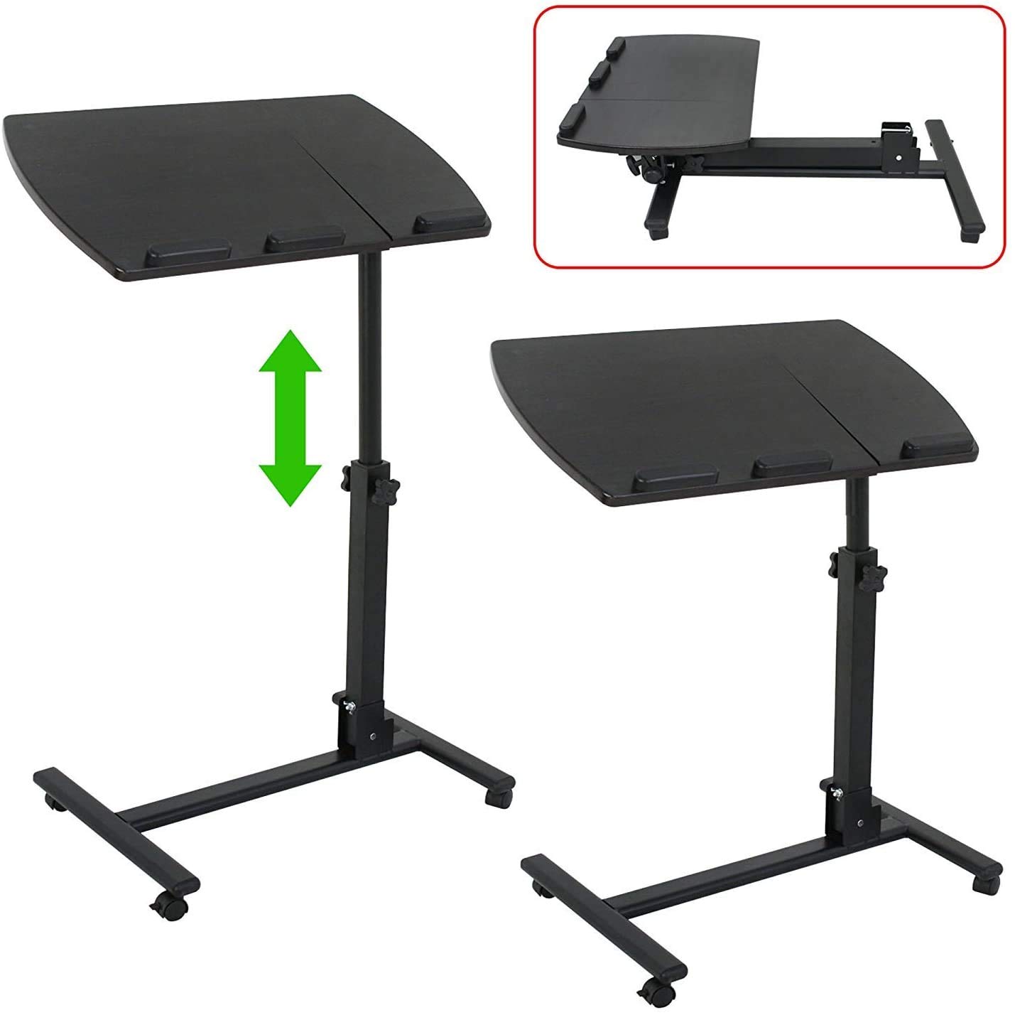 Adjustable Mobile Laptop Stand Overbed Table - Rolling Desk Cart with Sit-Stand Function for Home Office & Bedroom, Height Adjustable 24