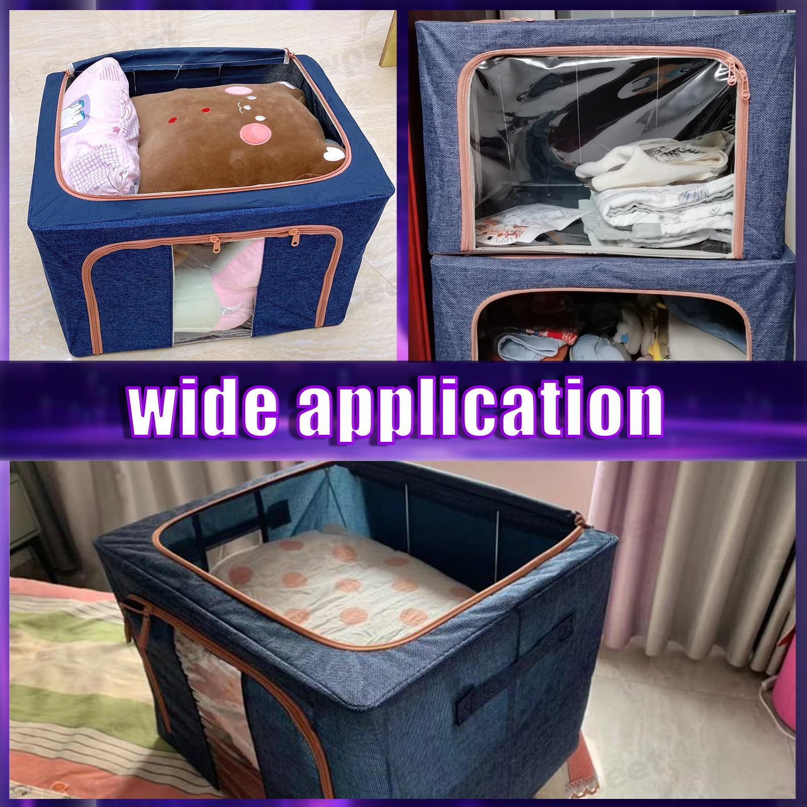 100L Large Cloth Storage Box - Foldable Closet Organizer for Clothes, Blankets & Toys | Space-Saving Wardrobe Storage Bags in Grey & Blue | Perfect for Bedroom, Closet & Travel Organization