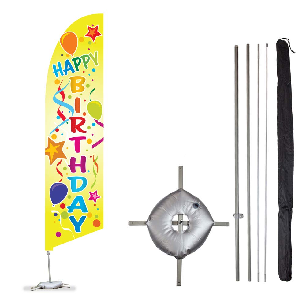 Vispronet Happy Birthday Feather Flag Kit – 13.5ft Pole Set with Cross Base, Weight Bag & Pole Sleeve – Perfect for Birthday Parties, Outdoor Celebrations, Store Decorations & Event Venues – Made in USA – Ideal for Backyard BBQs, Retail Promotions & Festival Decor