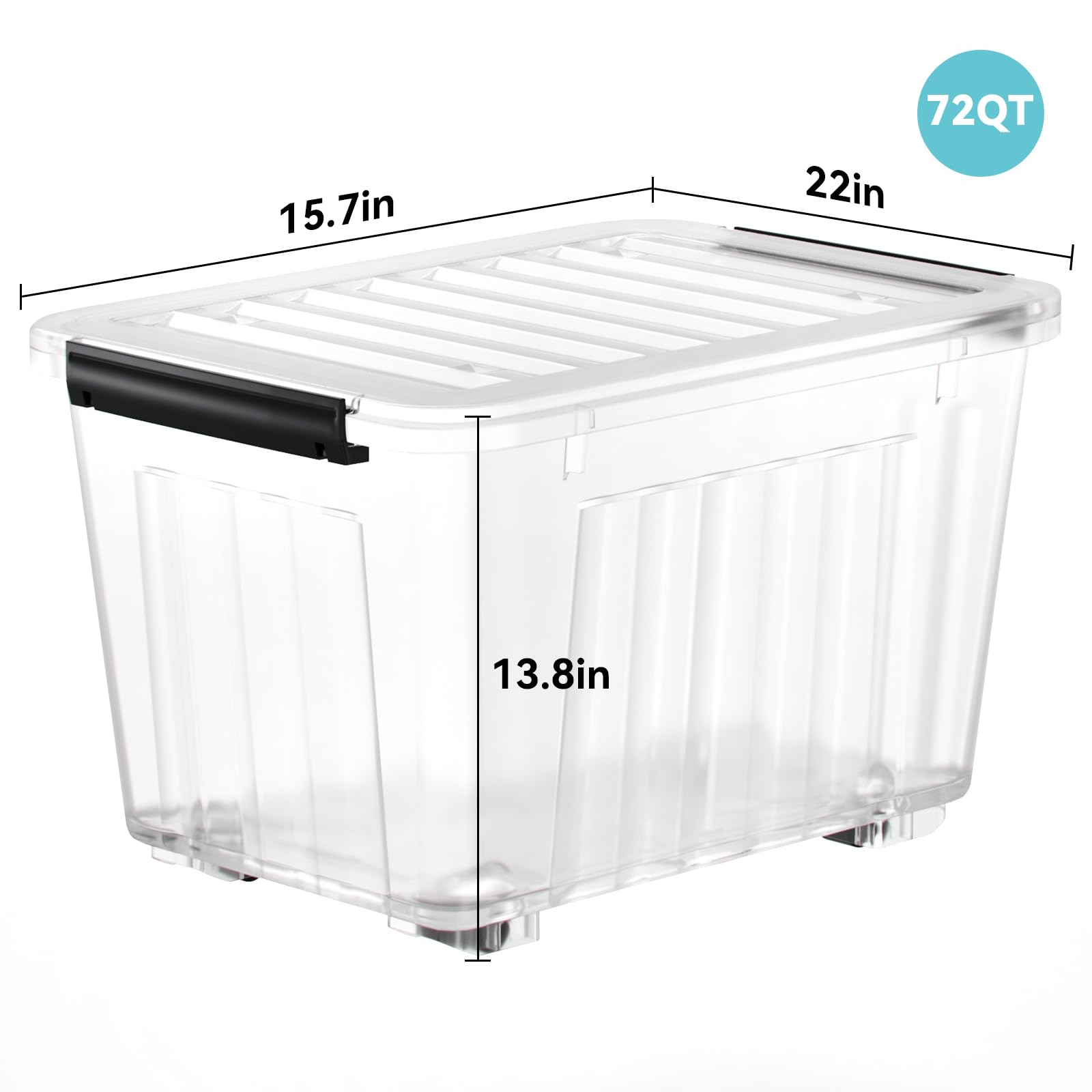 Nazhura 72 Quart Clear Plastic Storage Bins with Lids - 6 Pack Stackable, Nestable Organizing Containers with Secure Latching Buckles for Home, Office, Garage & Closet Storage Solutions