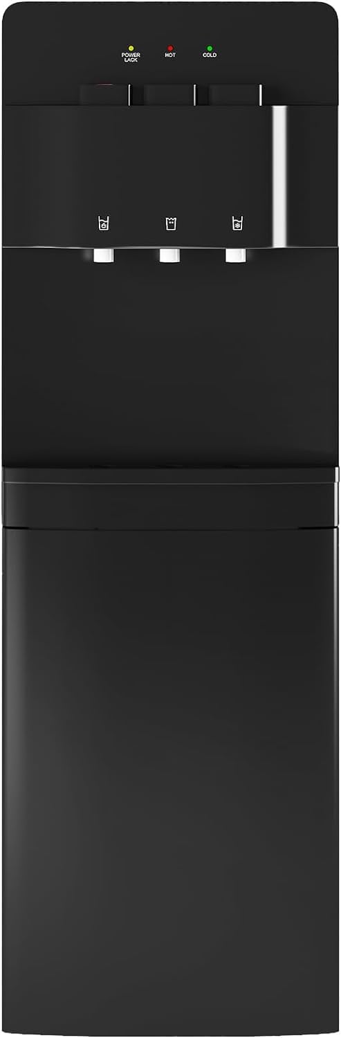 TABU Bottom Loading Water Cooler Dispenser - 3 Temperature Settings (Hot, Cold, Room) with Child Safety Lock & Anti-Scalding Design for 3/5 Gallon Bottles - Perfect for Home, Office & Kitchen (Black)