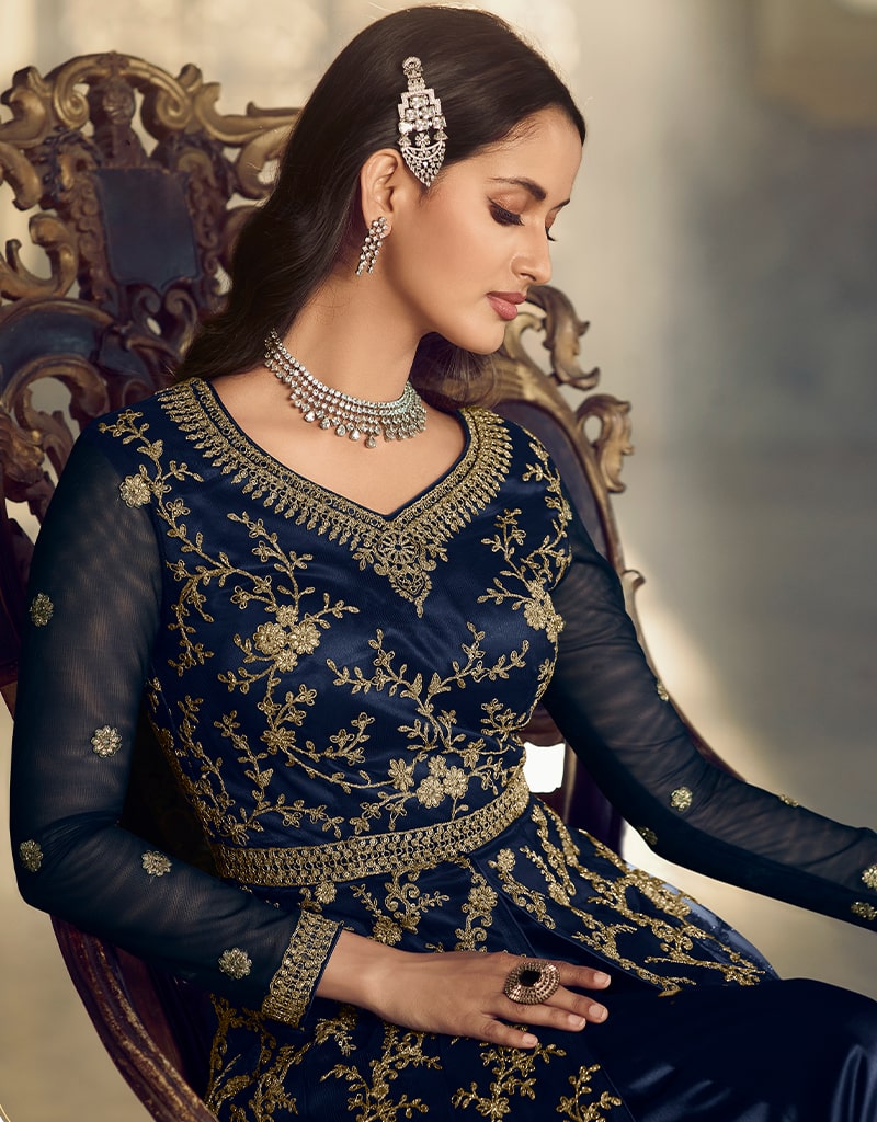 Elegant Blue Anarkali Semi-Stitched Suits for Women - Traditional Indian Party Wear for Weddings, Festivals & Special Occasions