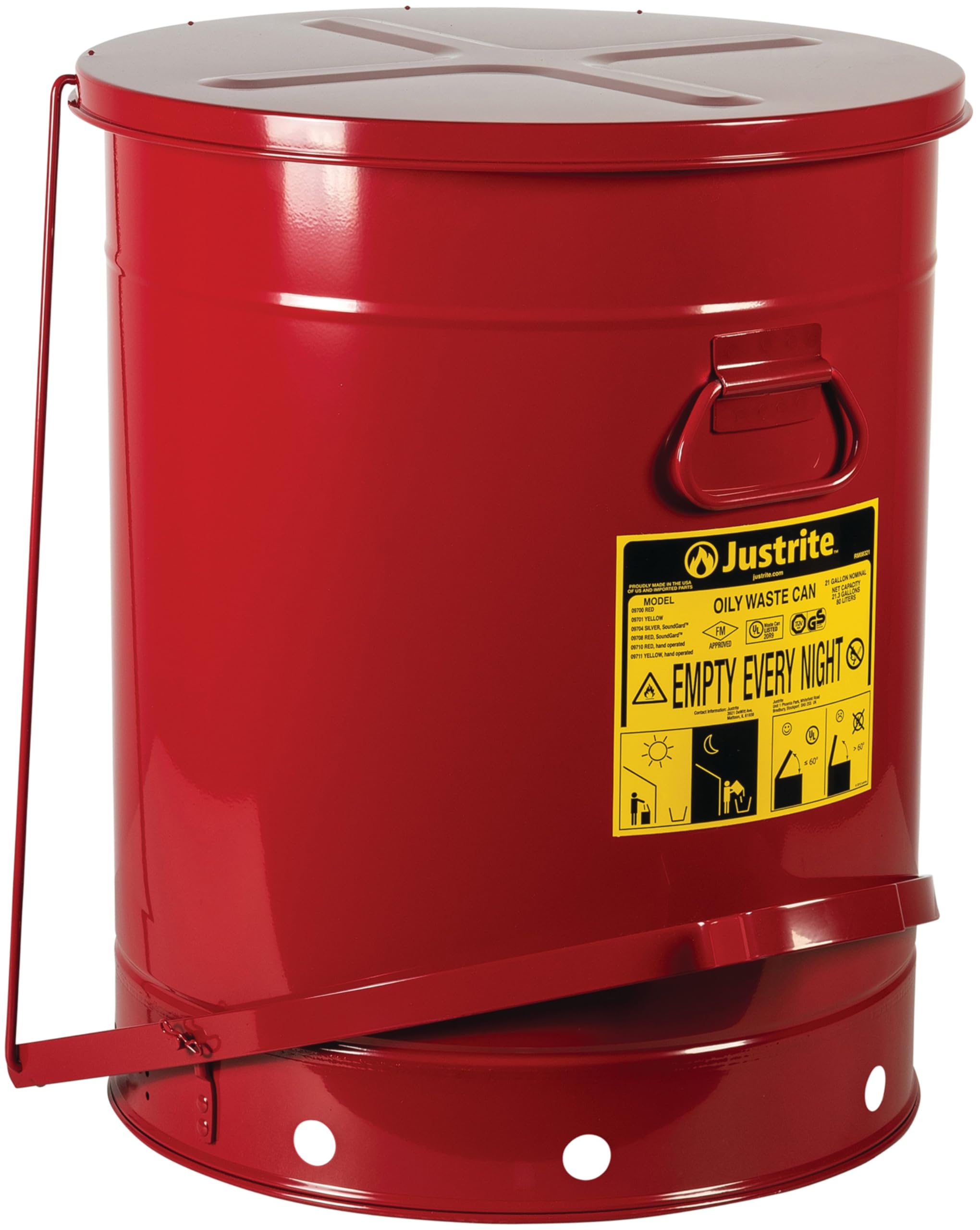 Justrite 21 Gallon Galvanized Steel Oily Waste Can with Foot Pedal - 23.5