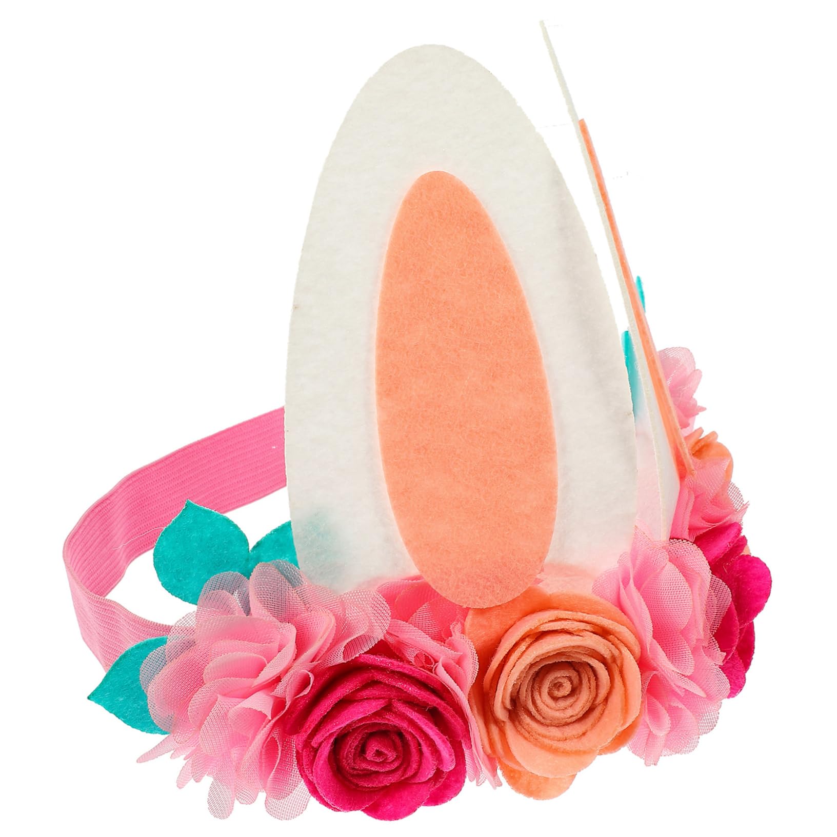 Minkissy Rose Headband for Baby Girls - Floral Bunny Ears Hair Accessories for Easter, Woodland Theme Party, Spring Photography & Kids Costume (Infant Headband, Hair Ties, Toddler Headpiece)