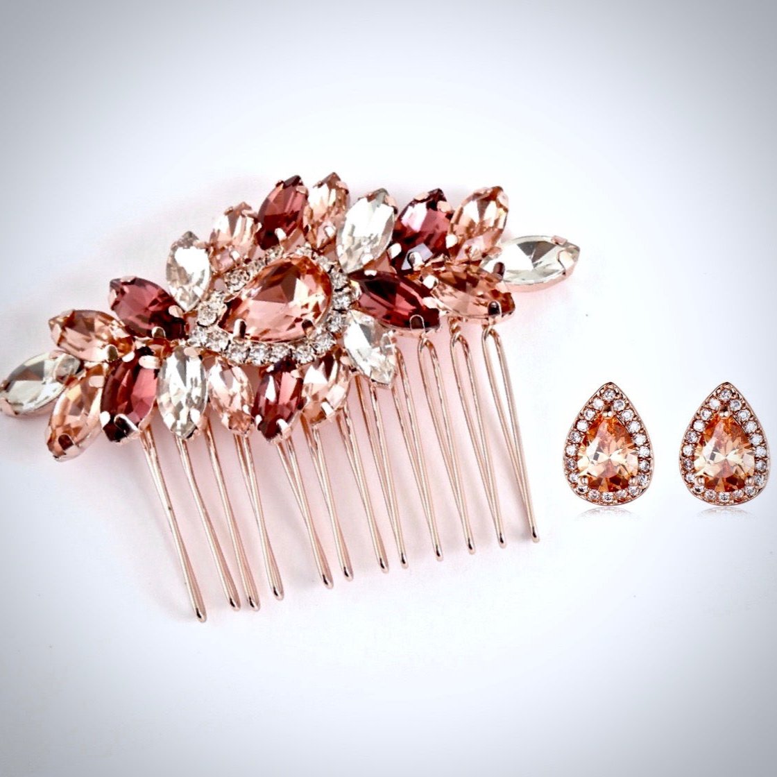 Elegant Rose Gold Bridal Hair Comb Set with Matching Earrings - Perfect for Weddings, Prom & Special Occasions