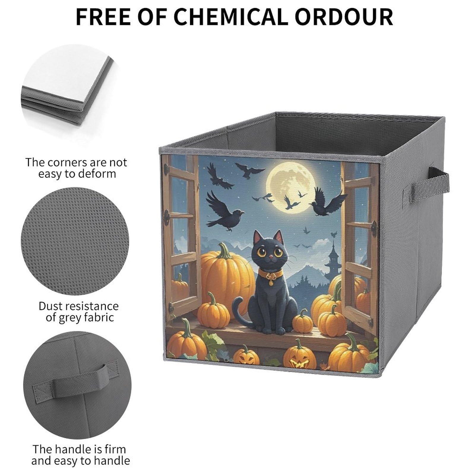 Foldable Storage Bins with Handles - Large Capacity Black Cat & Pumpkin Printed Storage Boxes for Playroom, Office, Home Organization | Perfect for Toys, Books, and Seasonal Decor Storage