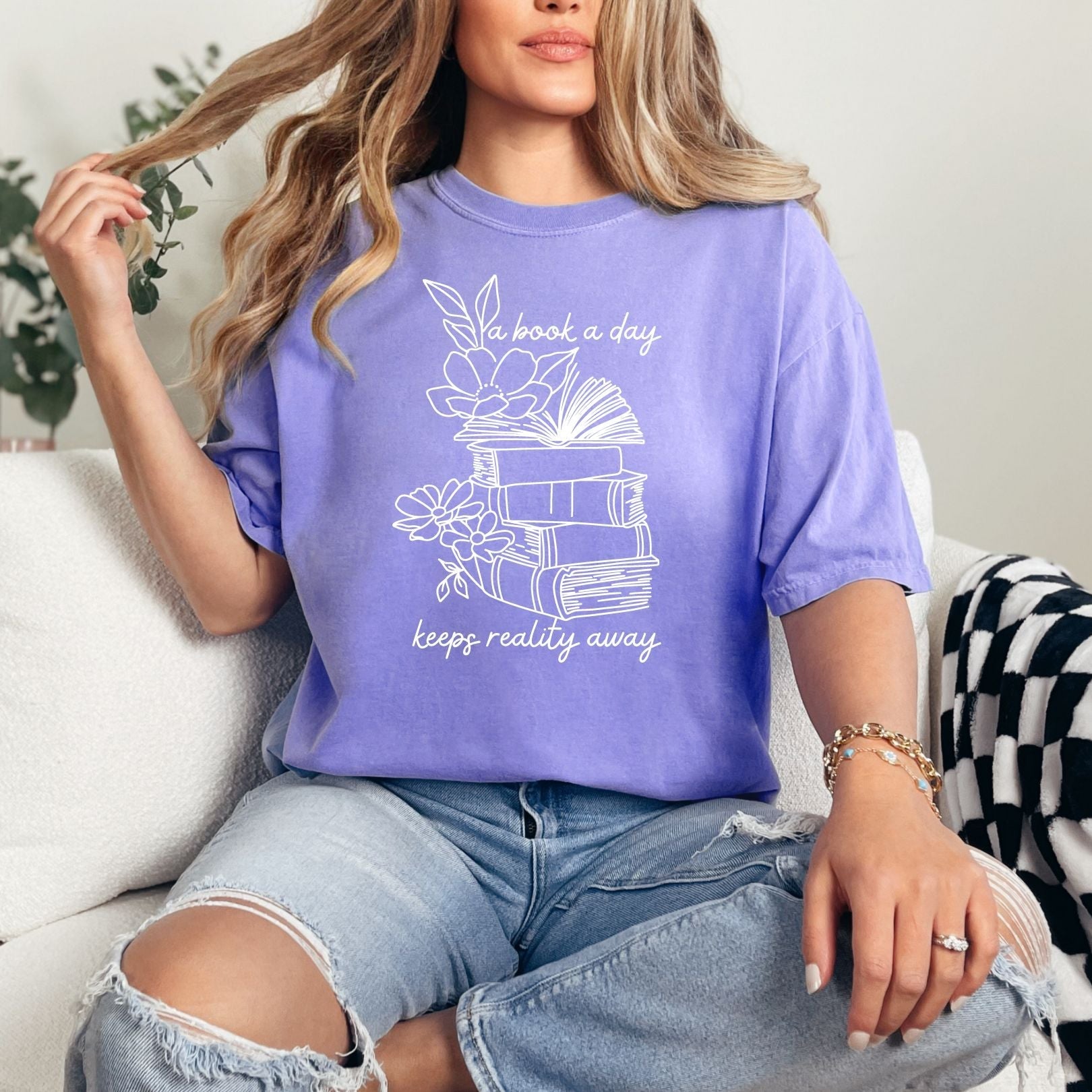 A Book A Day Keeps Reality Away - Funny Reading Graphic Tee for Book Lovers - Perfect for Book Clubs, Libraries, and Casual Wear