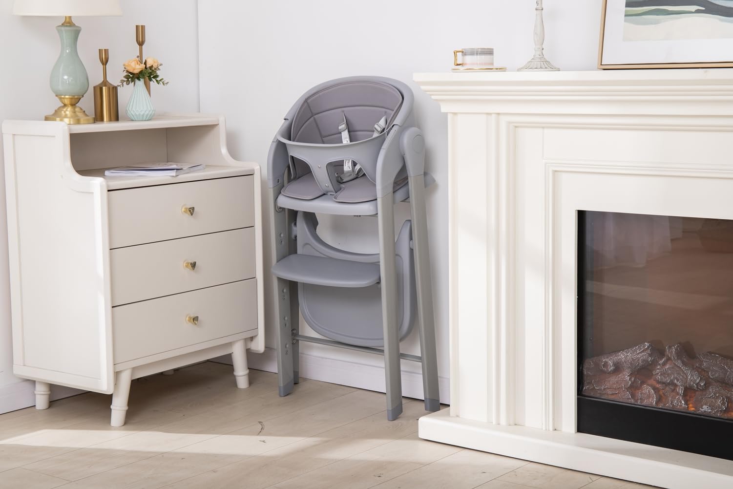 5-in-1 Convertible Baby High Chair with Removable Tray - Adjustable Toddler Feeding Seat for 6 Months to 240 lbs - Easy Clean Gray Cushion - Portable for Home, Restaurant & Travel Use