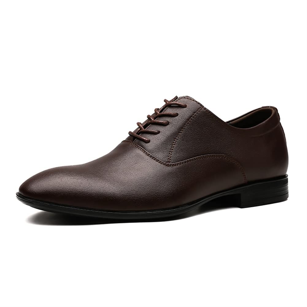 Premium Men's Genuine Leather Dress Oxford Shoes - Slip-Resistant Business Lace-Up Shoes with Round Toe & Low Block Heel (Brown, Size 8.5) | Perfect for Office, Formal Events & Business Meetings
