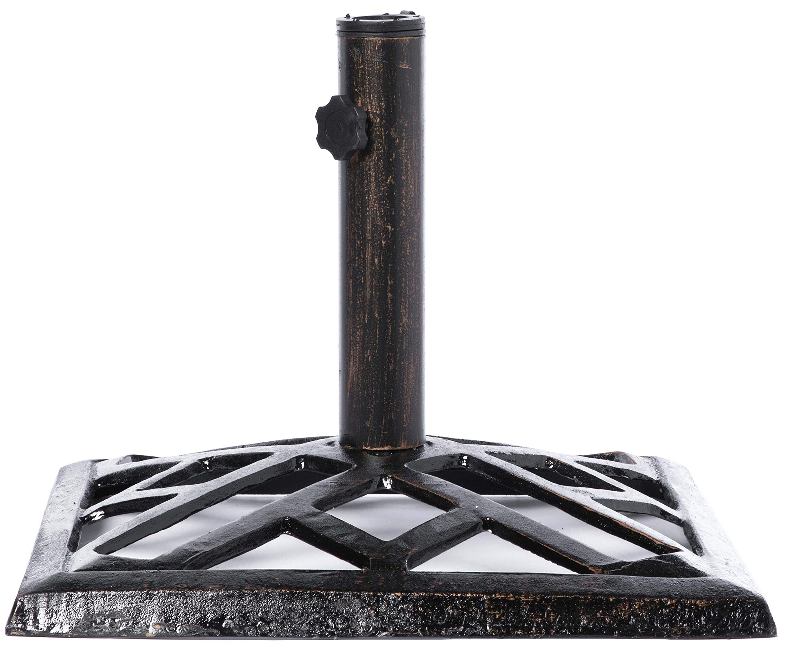 Gardenised QI003816 Heavy Duty Square Bronze Cast Iron Umbrella Base Stand - 19 lbs Weighted Outdoor Patio Umbrella Holder for Poolside, Garden, Deck, and Backyard Use