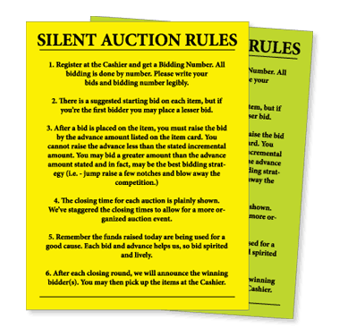 Silent Auction Rules Sheet - 20 Pack - Printable Bidding Guidelines for Fundraising Events & Charity Auctions