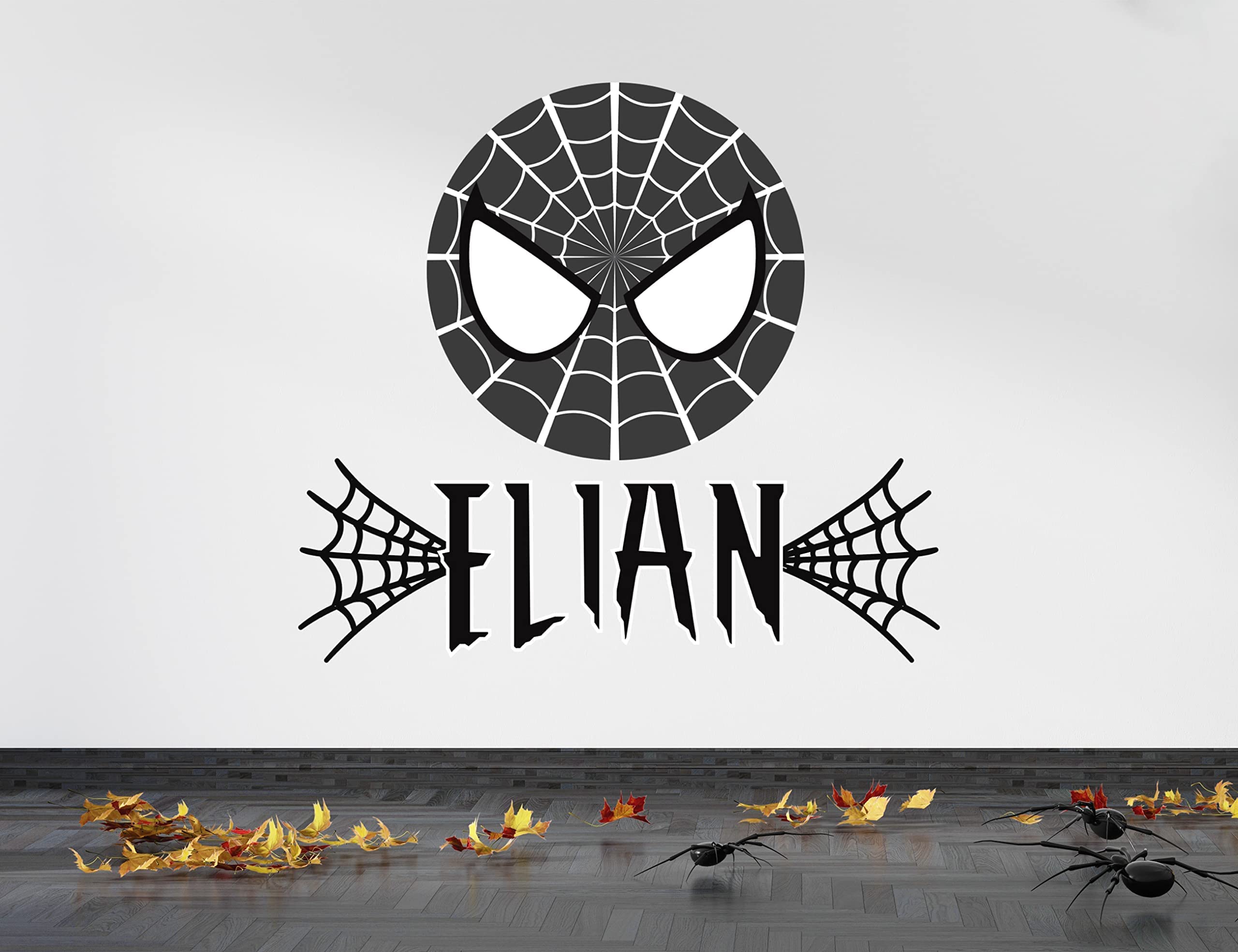 Spider Superhero Nursery Wall Decal - Personalized Name Stickers for Boys Room Decor - Custom Vinyl Lettering KA1509 in Green - Perfect for Kids Bedroom, Playroom & Birthday Party Decorations