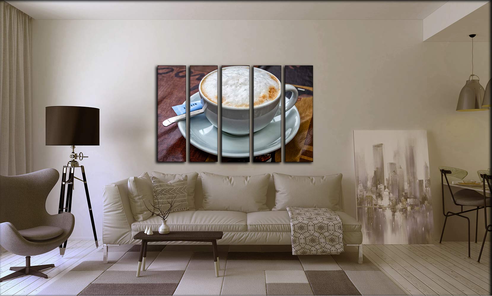 5-Piece Coffee Theme Wall Art Set - Large Cappuccino Painting Canvas Prints (35x55 in) - Perfect for Café, Restaurant & Home Kitchen Decor
