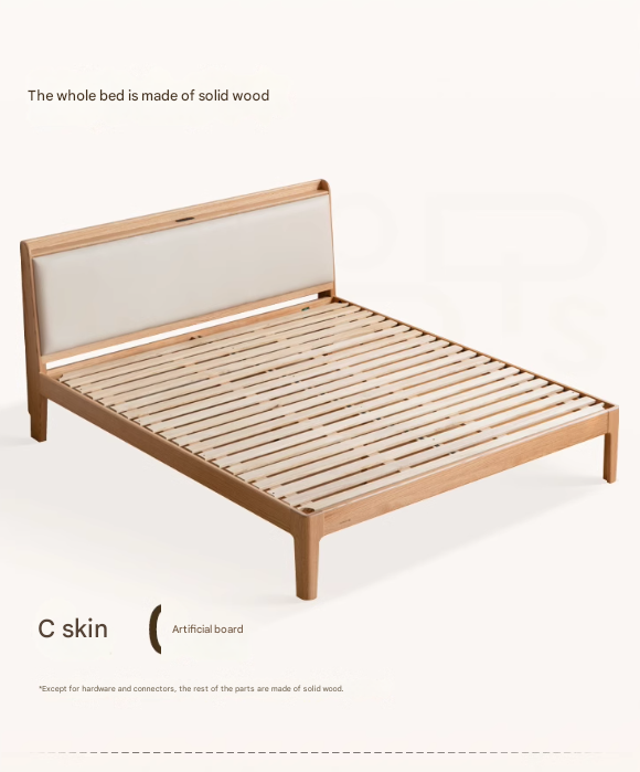 Solid Oak Wood Modern Minimalist Bed Frame - Durable & Stylish for Bedroom, Guest Room, or Studio Apartment