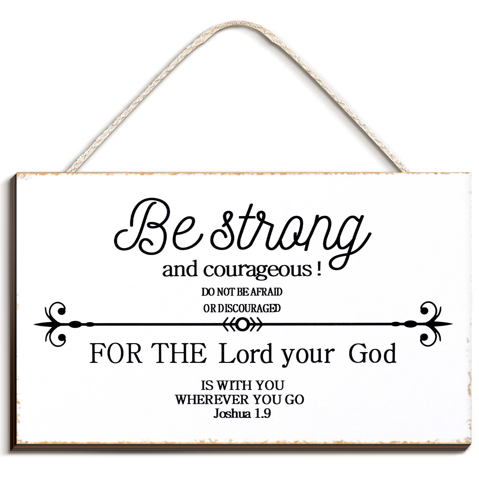 Farmhouse Style Wood Wall Sign - Be Strong and Courageous Bible Verse Art Decor (9.5 x 5.5 Inch) - Perfect for Christian Home, Office & Church Decorations