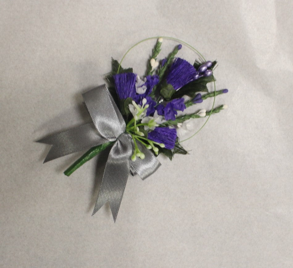 Elegant Heather Buttonhole with Silver Ribbon - Perfect for Weddings, Proms & Formal Events