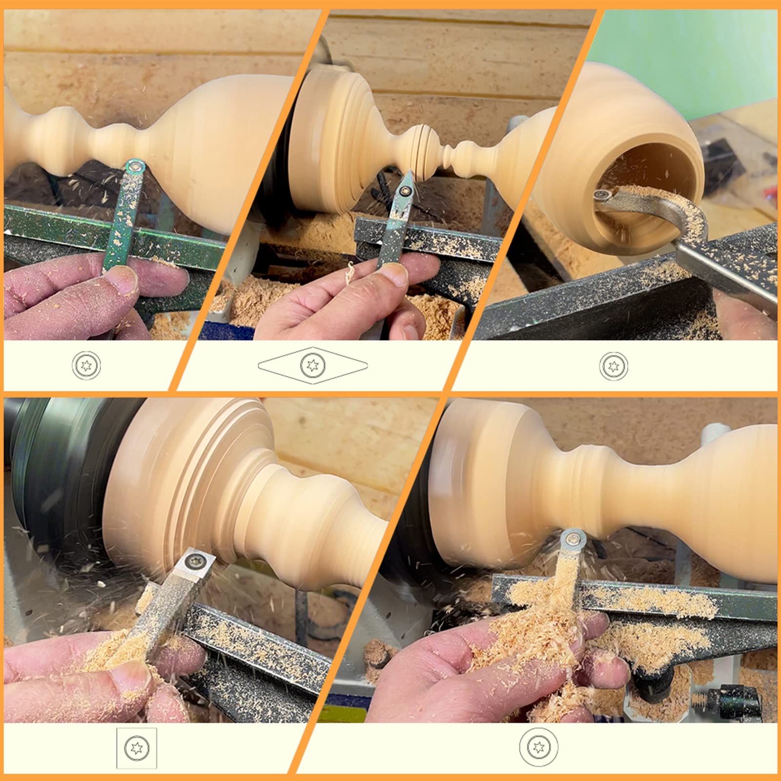 Premium Carbide Lathe Tools Set - Rougher, Finisher, Detailer & Swan Neck Hollower for Wood Turning | Durable Woodworking Chisels with Removable Alloy Handle & 8 Extra Inserts | Perfect for Bowl Making, Furniture Crafting & DIY Wood Projects