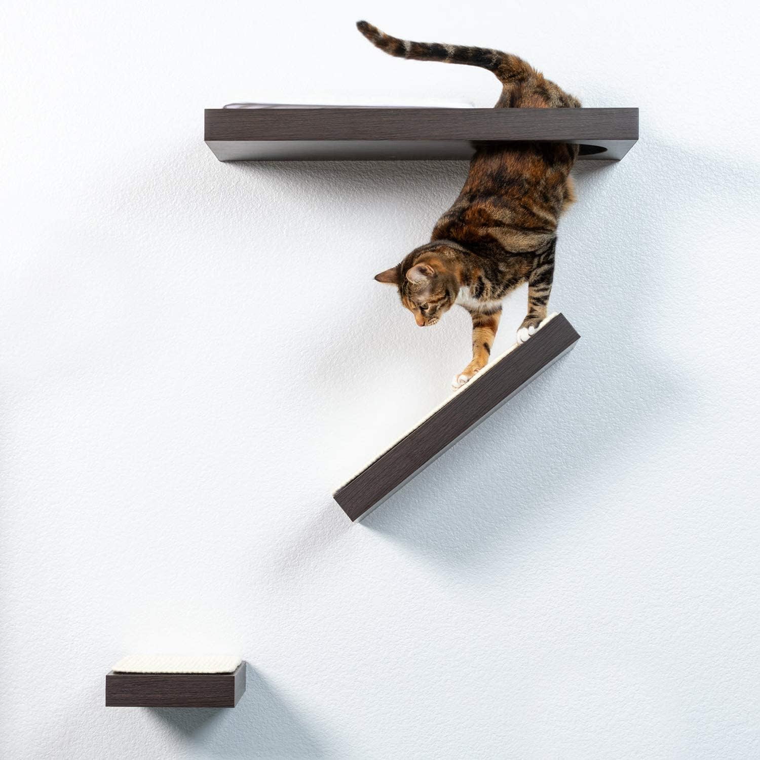 PetFusion Cat Activity Wall Shelves - 3-Piece Set or Individual Shelf with Sisal Scratching Surface & Plush Lounging Area, Neutral Design for Home Decor - Easy & Secure Wall Mount for Indoor Cat Climbing & Play
