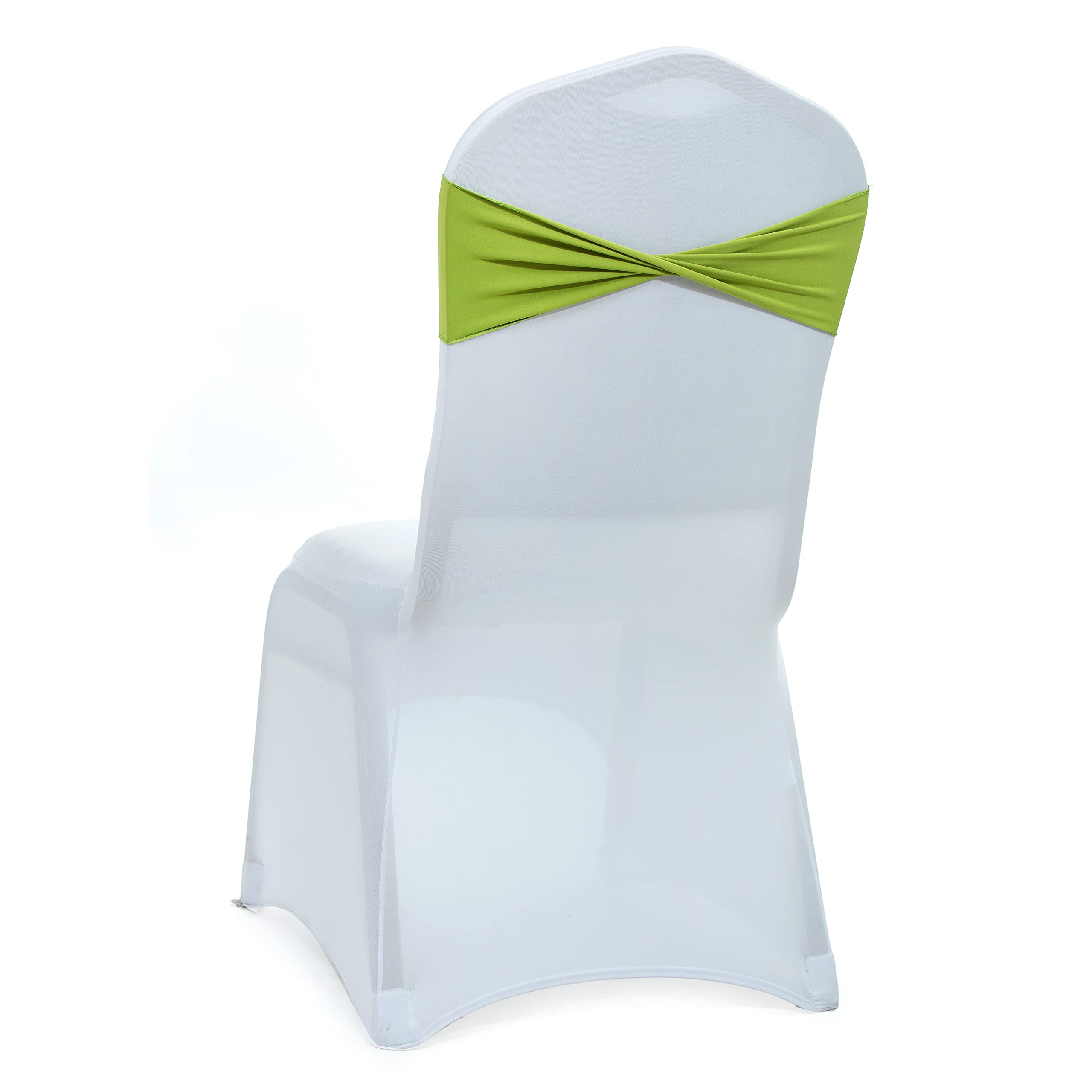 200 PCS Spandex Wedding Chair Sashes Bands - Apple Green Chair Covers for Wedding Decorations, Bridal Shower, Banquet & Party Decor