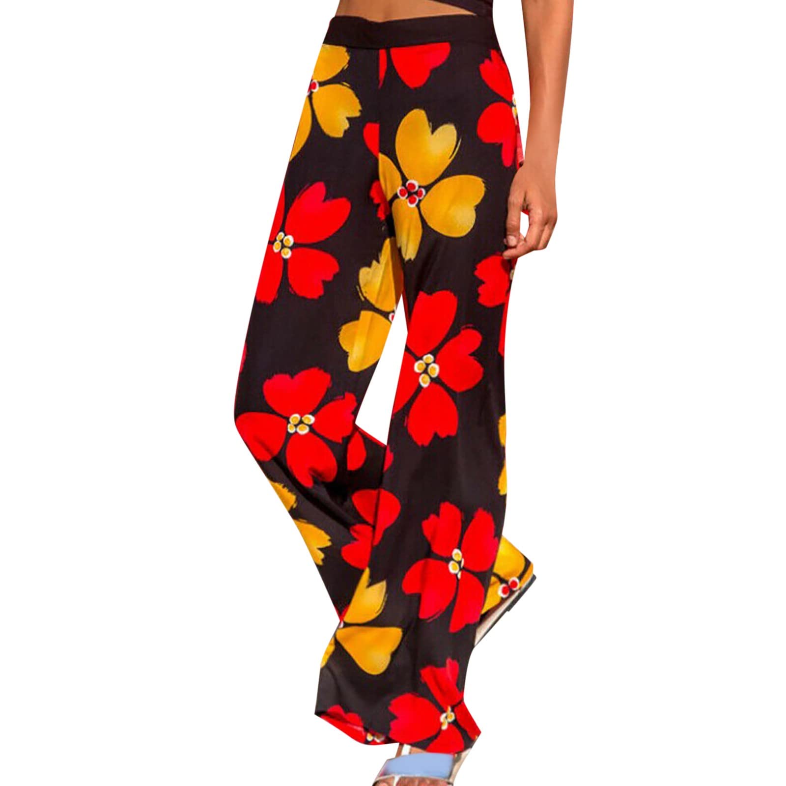 Women's Cotton Linen Boho Pants - Elastic Waist Loose Capris for Summer | Casual Floral Beach Trousers | Perfect for Vacation, Yoga & Outdoor Activities