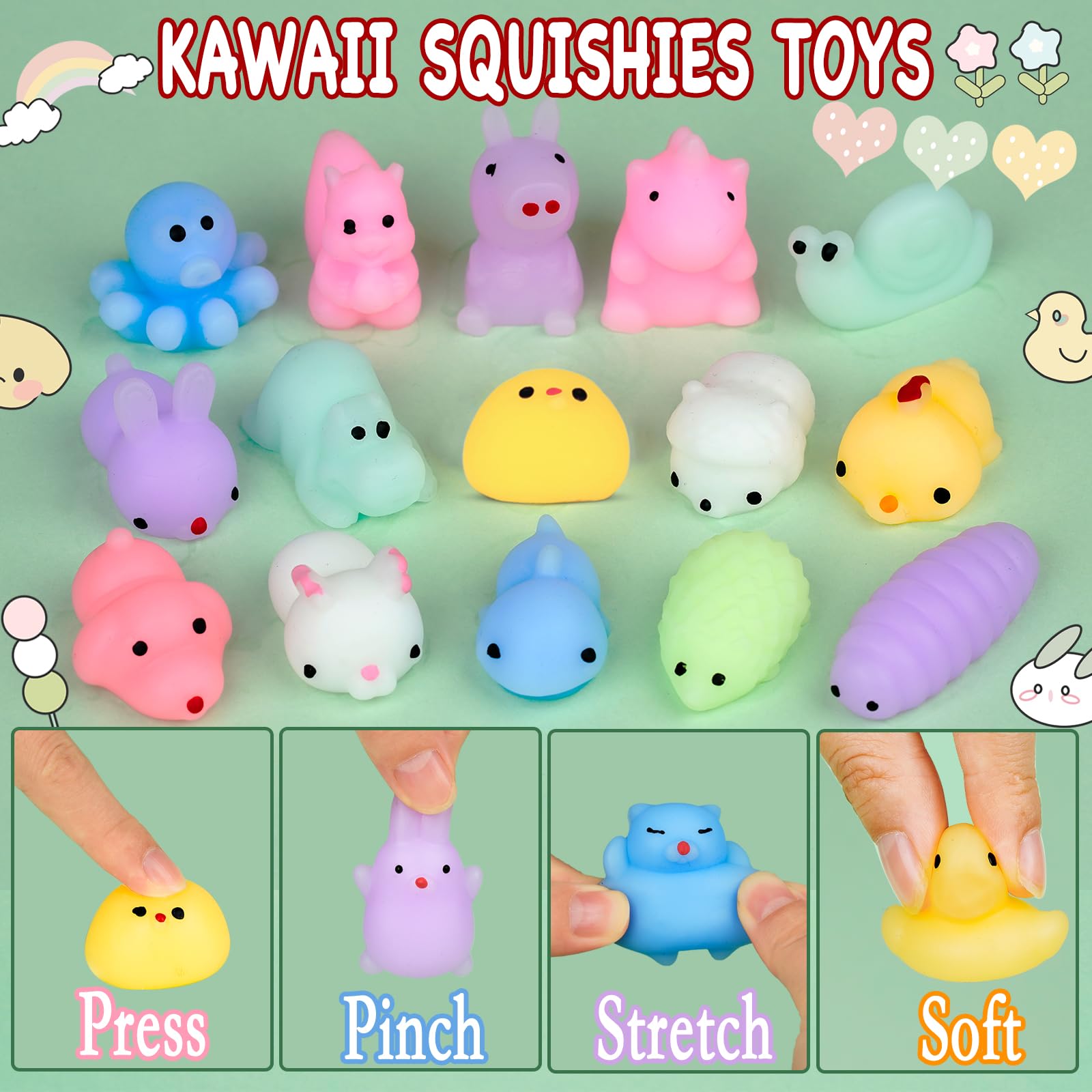 30Pcs Kawaii Squishy Toys - Cute Mochi Animal Stress Relief Toys for Kids, Easter Egg Fillers, Birthday Party Favors, Goodie Bags, Christmas Stocking Stuffers, Piñata Prizes & Classroom Rewards - Perfect for Stress Relief, Sensory Play & Party Gift Giving