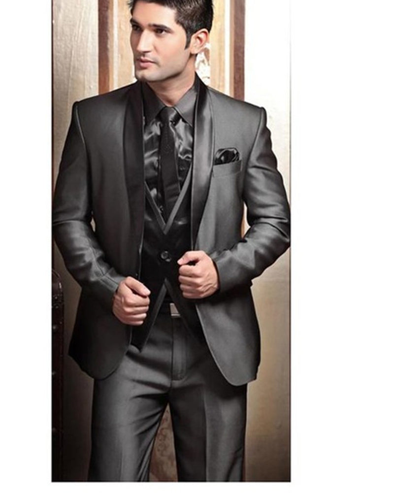 Modern Grey Tuxedo Suit for Men - Wedding Groom & Best Man Formal Attire with Jacket, Pants, Vest & Tie - Perfect for Weddings, Prom, Black Tie Events & Special Occasions