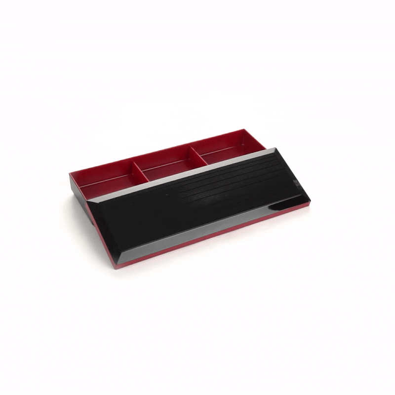 Premium Japanese Bento Box - 3 Compartment Black & Red Lunch Container (14