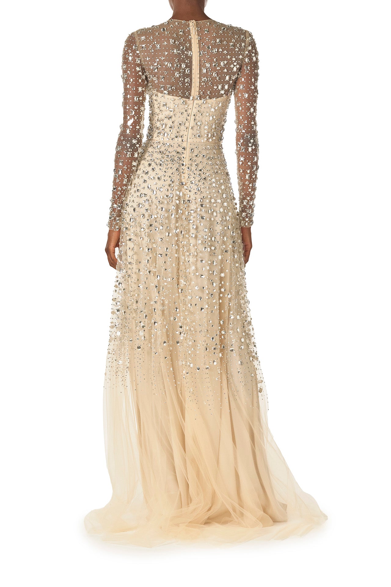 Elegant Crystal Embroidered Illusion Evening Gown - Perfect for Prom, Wedding, and Formal Events