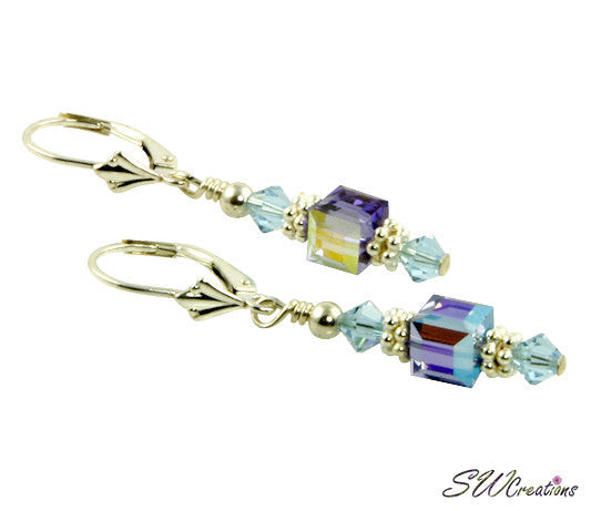 Tanzanite Sapphire Cube Crystal Earrings for Women – Elegant Blue Gemstone Stud Earrings for Everyday Wear & Special Occasions