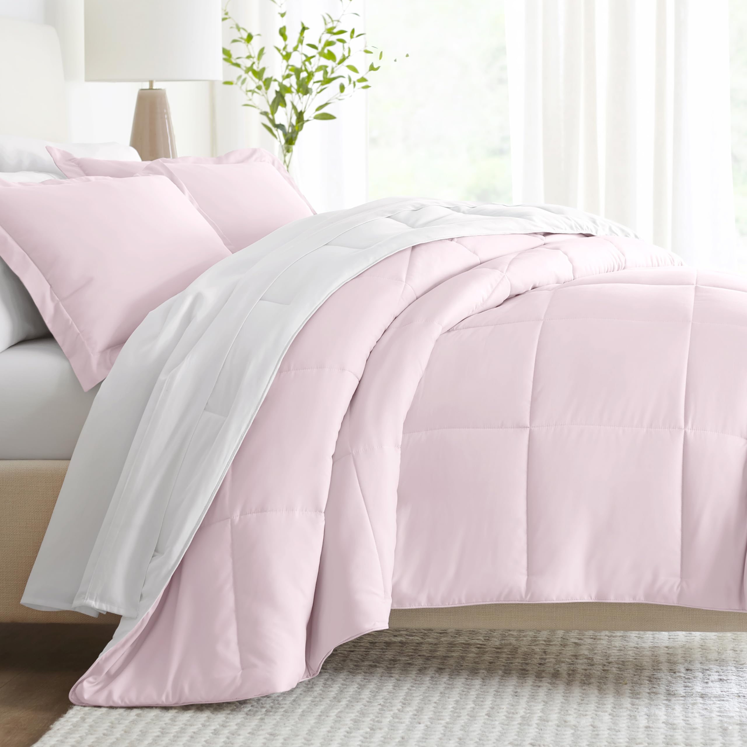 Luxury Reversible King Size Comforter Set (3 Piece) - Soft & Lightweight Down Alternative Bedding with 2 Pillow Shams - Premium Linen Bedding for Master Bedroom, Guest Room & Hotel Use