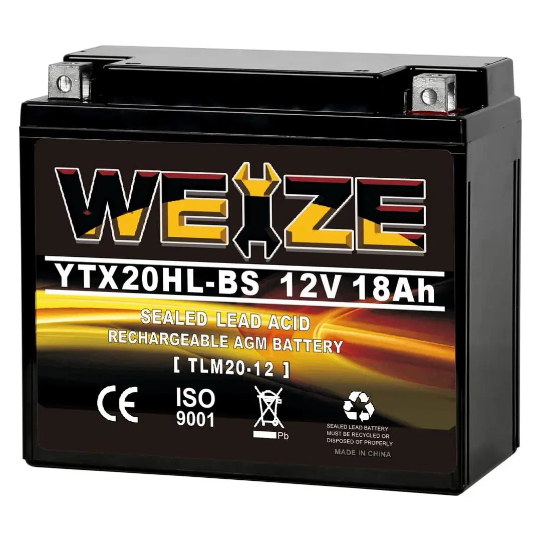 WEIZE YTX20HL BS 12V 18Ah High Performance AGM Motorcycle Battery - Maintenance Free, Sealed, Compatible with ATVs, Scooters & Powersports Vehicles - Perfect for Off-Road Adventures & Daily Commuting