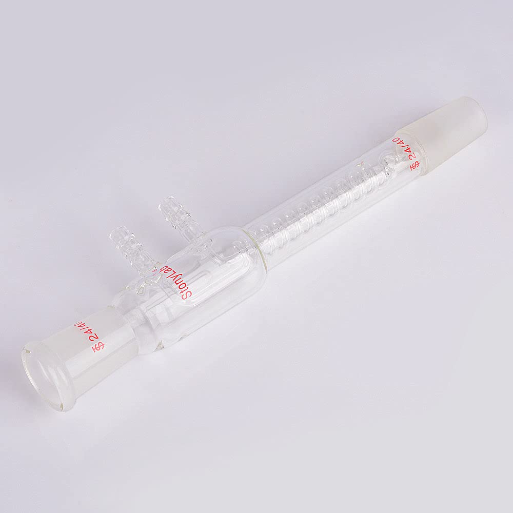 Stonylab Borosilicate Glass Coil Reflux Condenser with 24/40 Joints & Hose Connections - 245mm Dimroth Style for Chemistry Lab Distillation & Essential Oil Extraction