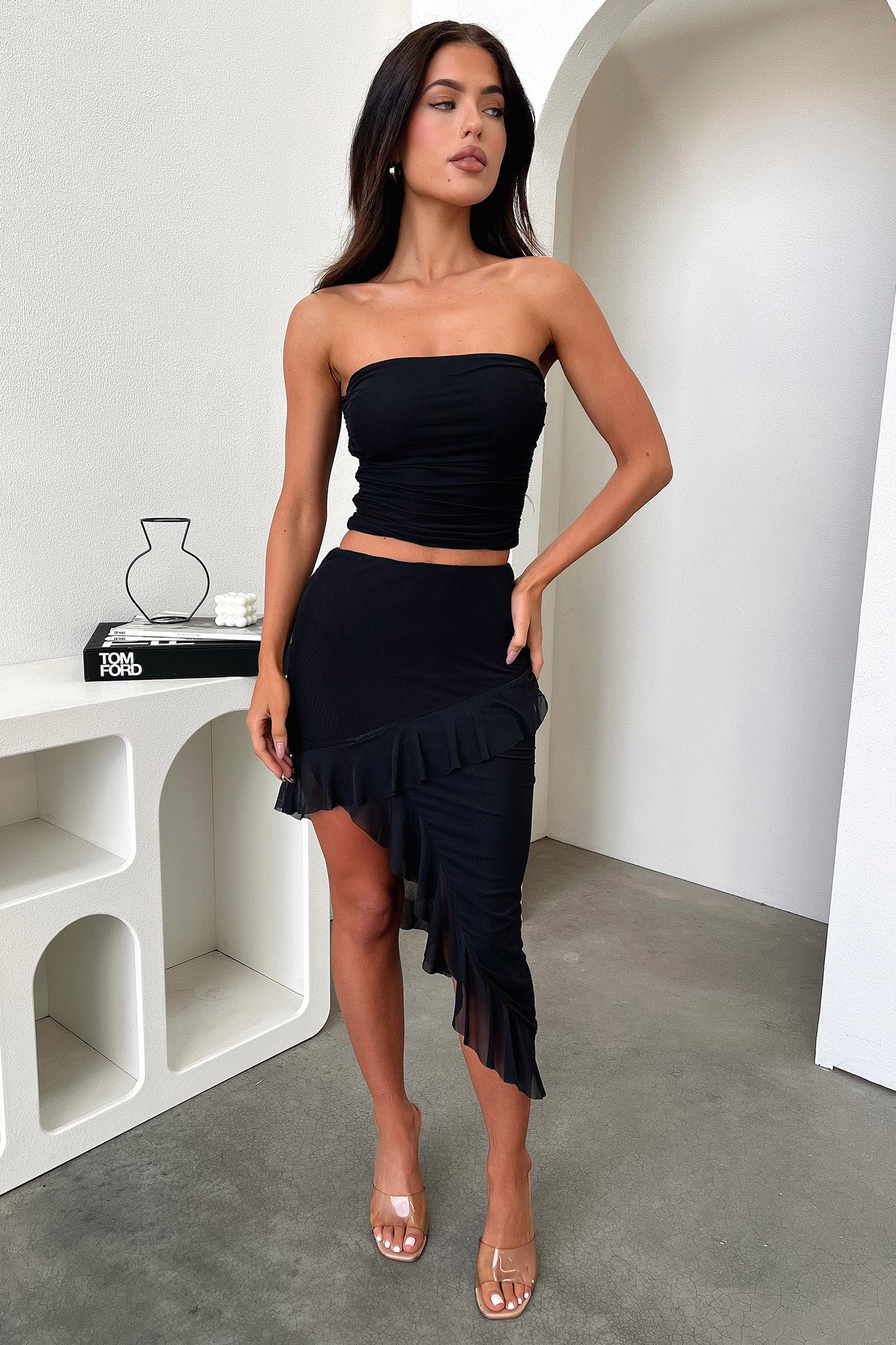 Cardona Skirt - Women's Black Midi Skirt for Casual & Office Wear | Flowy A-Line Skirt with Pockets | Perfect for Work, Date Night & Everyday Outfits