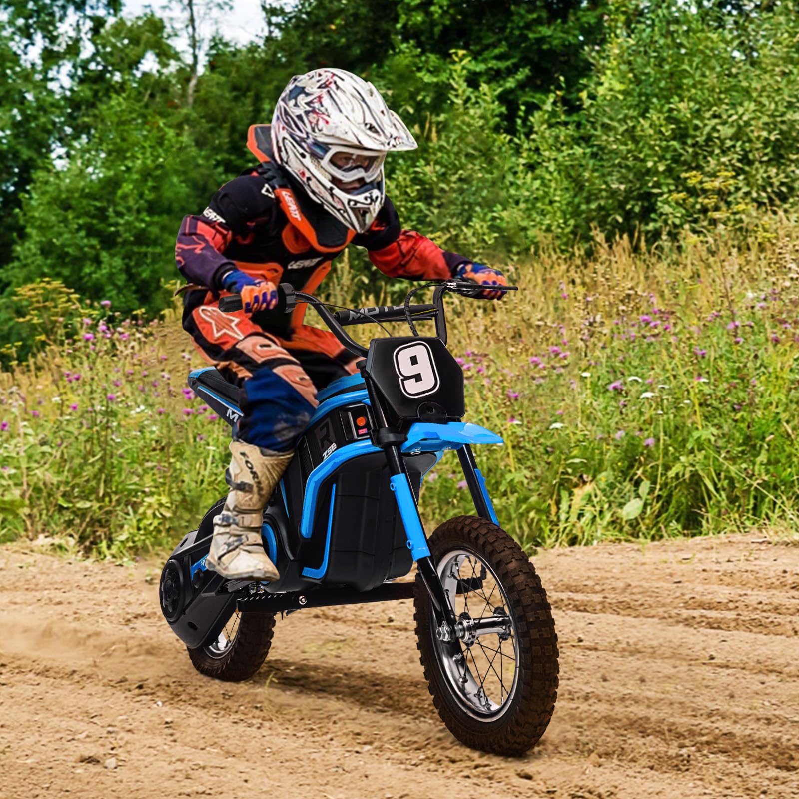 GARVEE 24V 10A 350W Kids Electric Dirt Bike - 14.29MPH Top Speed, 3-Speed Modes, for Ages 5-17, Blue | Perfect for Off-Road Adventure, Backyard Riding & Outdoor Play