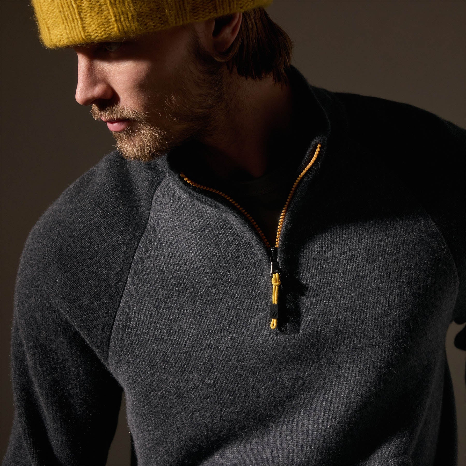 Recycled Cashmere Color Blocked Half Zip Pullover - Flannel & Coal - Cozy Winter Layering for Outdoor Adventures & Casual Wear