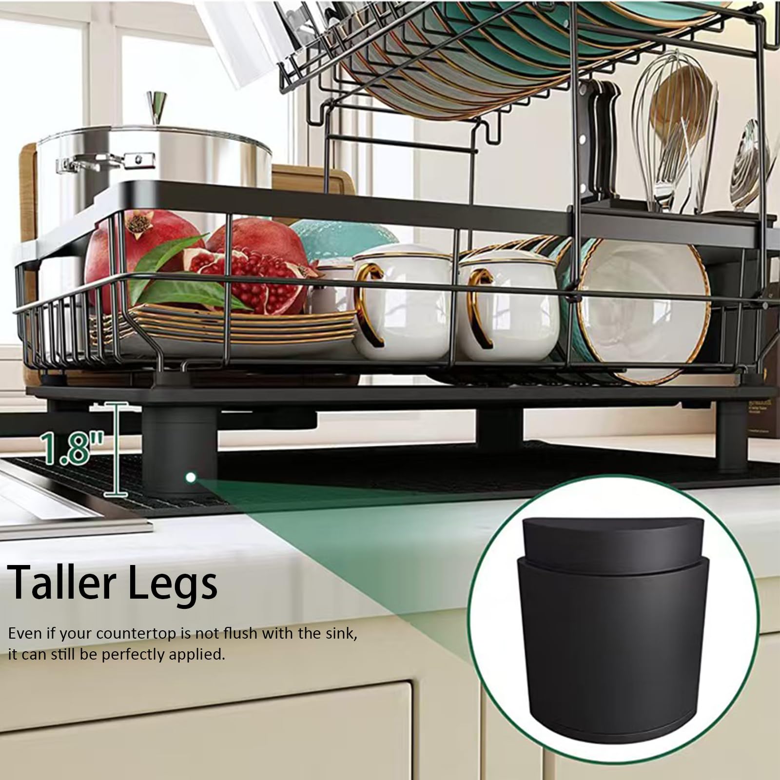 Premium 2-Tier Stainless Steel Dish Drying Rack - Space Saving Kitchen Counter Organizer with Cutlery Holder, Cup Drying Station & Drainboard - Rustproof & Durable for Daily Dishwashing & Kitchen Organization