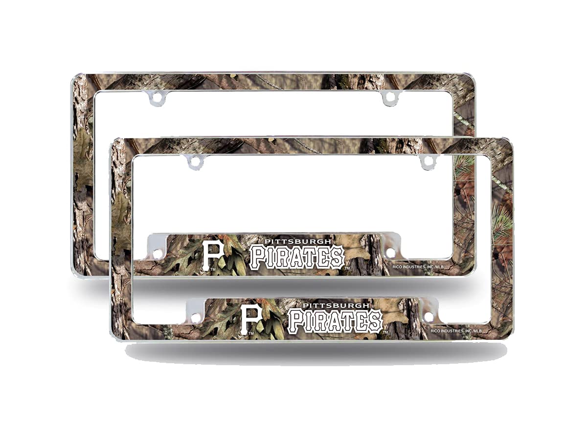Pittsburgh Pirates Chrome Metal License Plate Frames (Set of 2) - Mossy Oak Camo Design | Durable Car Accessories for Sports Fans & Truck Enthusiasts | Perfect for Game Day Tailgating & Team Pride Display
