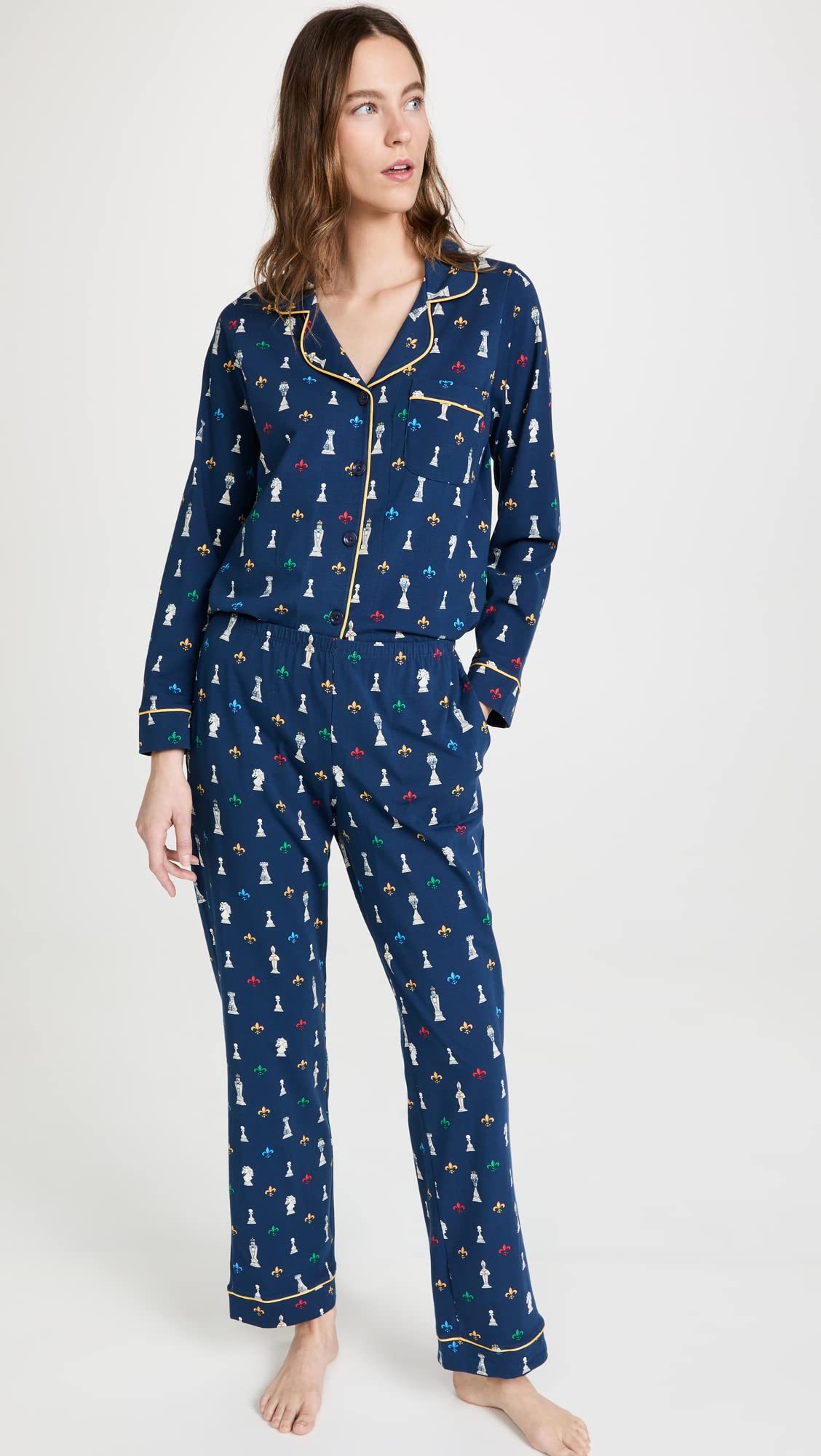 BedHead Pajamas Women's Classic Notch Collar PJ Set - Soft Cotton Sleepwear, Checkmate Blue Print, Size S - Cozy Loungewear for Relaxing at Home & Sleepovers